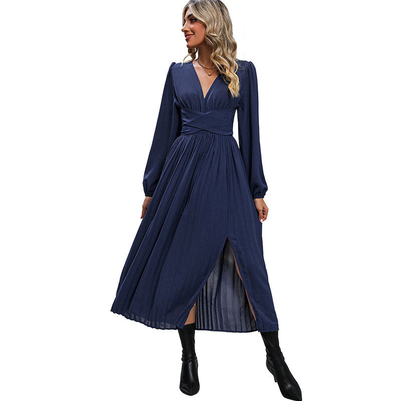 Women's Long Sleeve Solid Color Dress