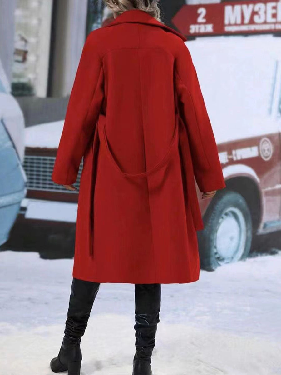 Coat With Belt Winter Fashion Solid Color Long Jacket Outwear Women Clothing
