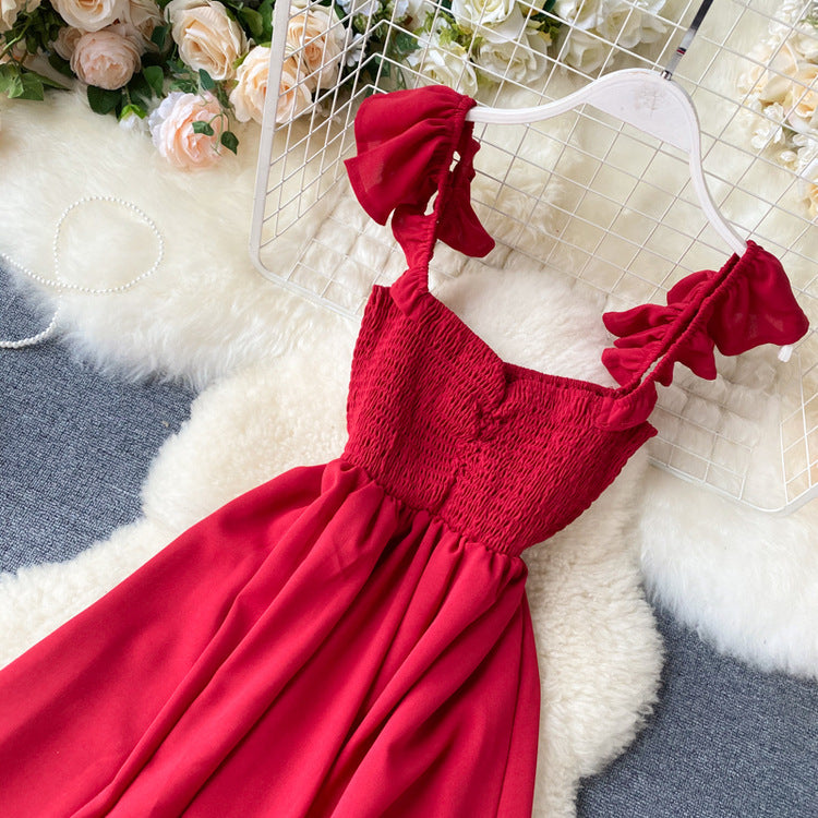 Western-style Sling Elastic Waist Slit Holiday Dress