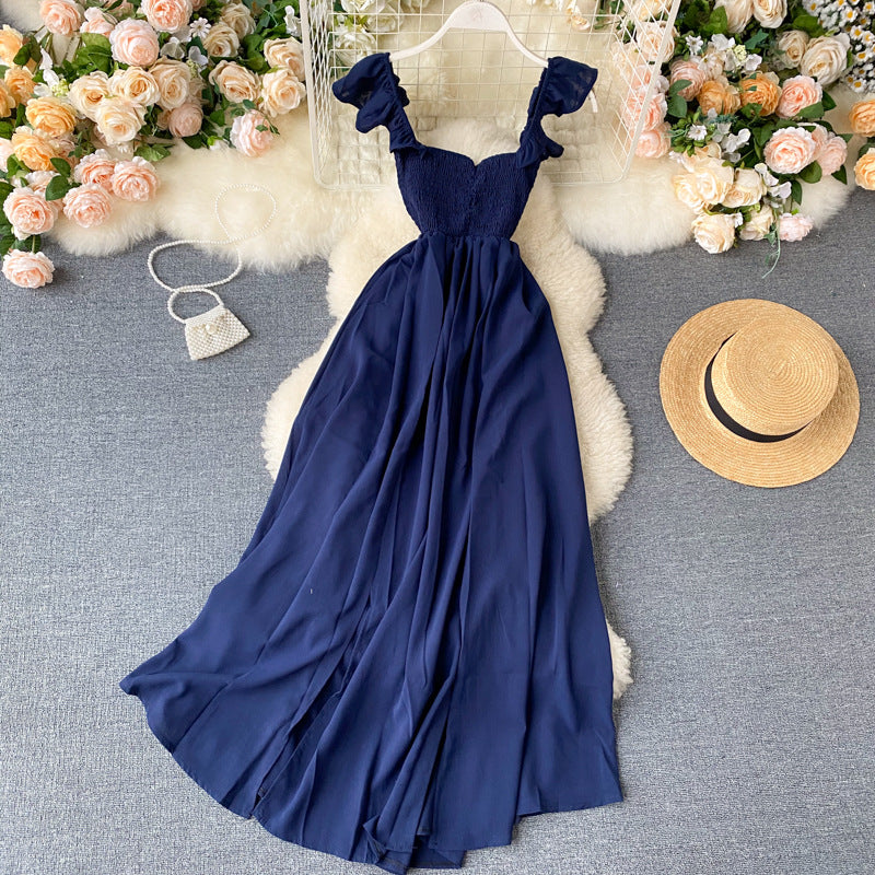 Western-style Sling Elastic Waist Slit Holiday Dress