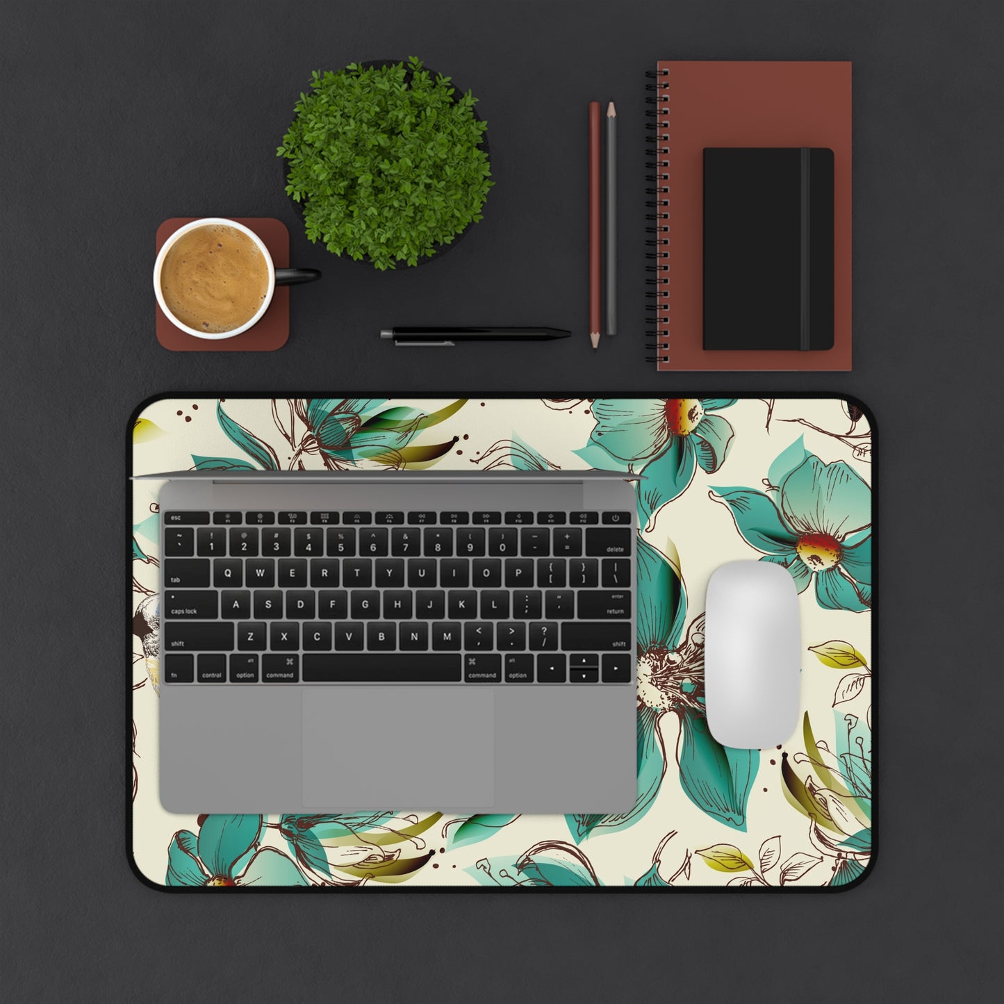 Stylish Floral Desk Mat with Birds - Office Decor, Gift for Nature Lovers, Study Accessory, Computer Mouse Pad, Home Workspace