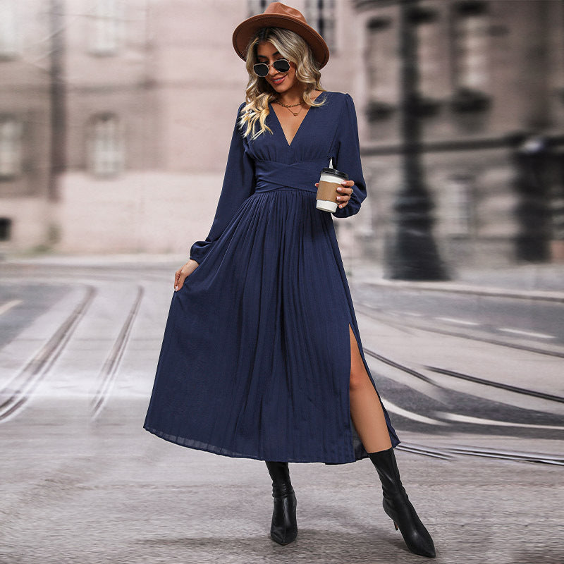 Women's Long Sleeve Solid Color Dress