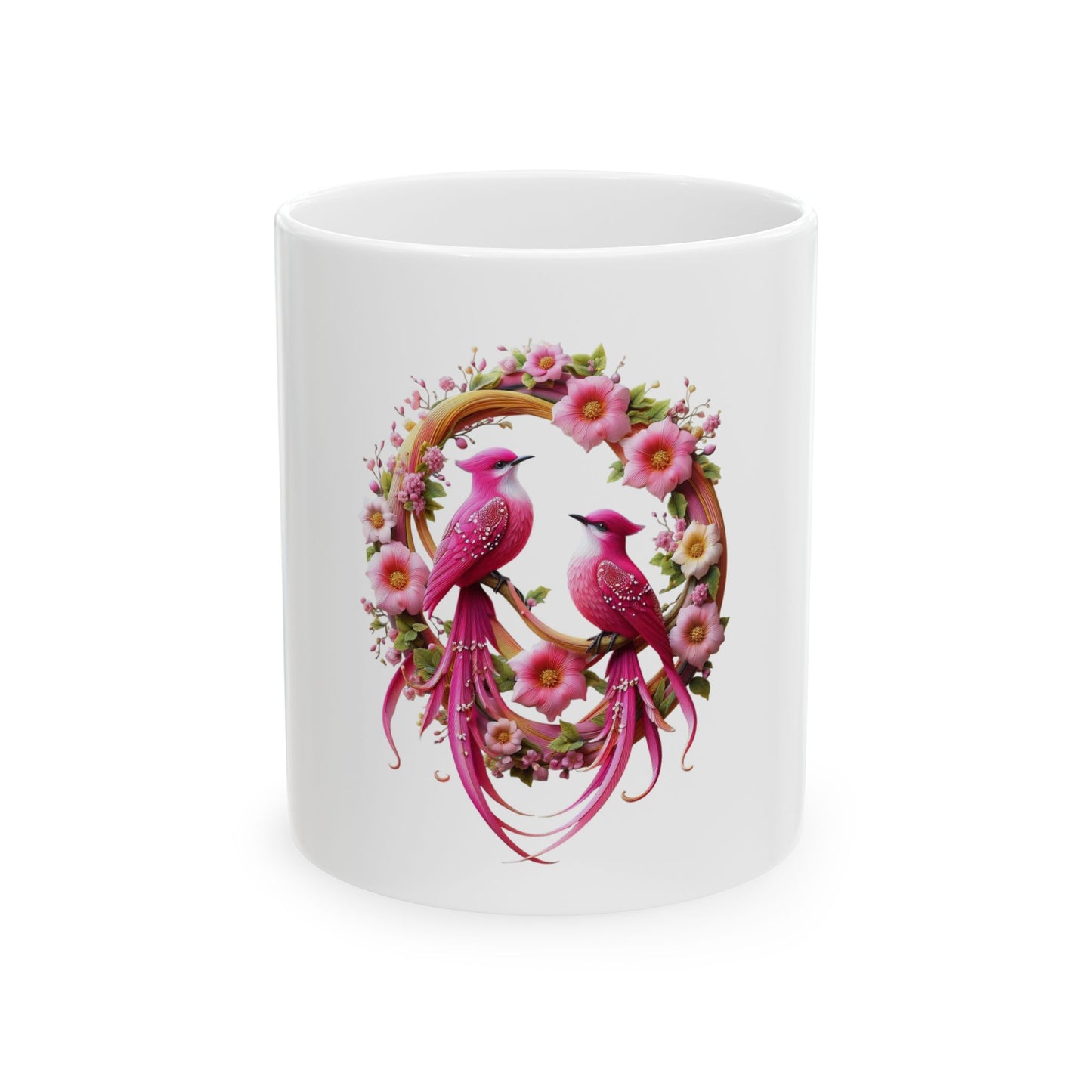 Pink Floral Birds Ceramic Mug | Gift for Bird Lovers, Mother's Day, Tea/Coffee Mug, Home Decor, Birthday Gift