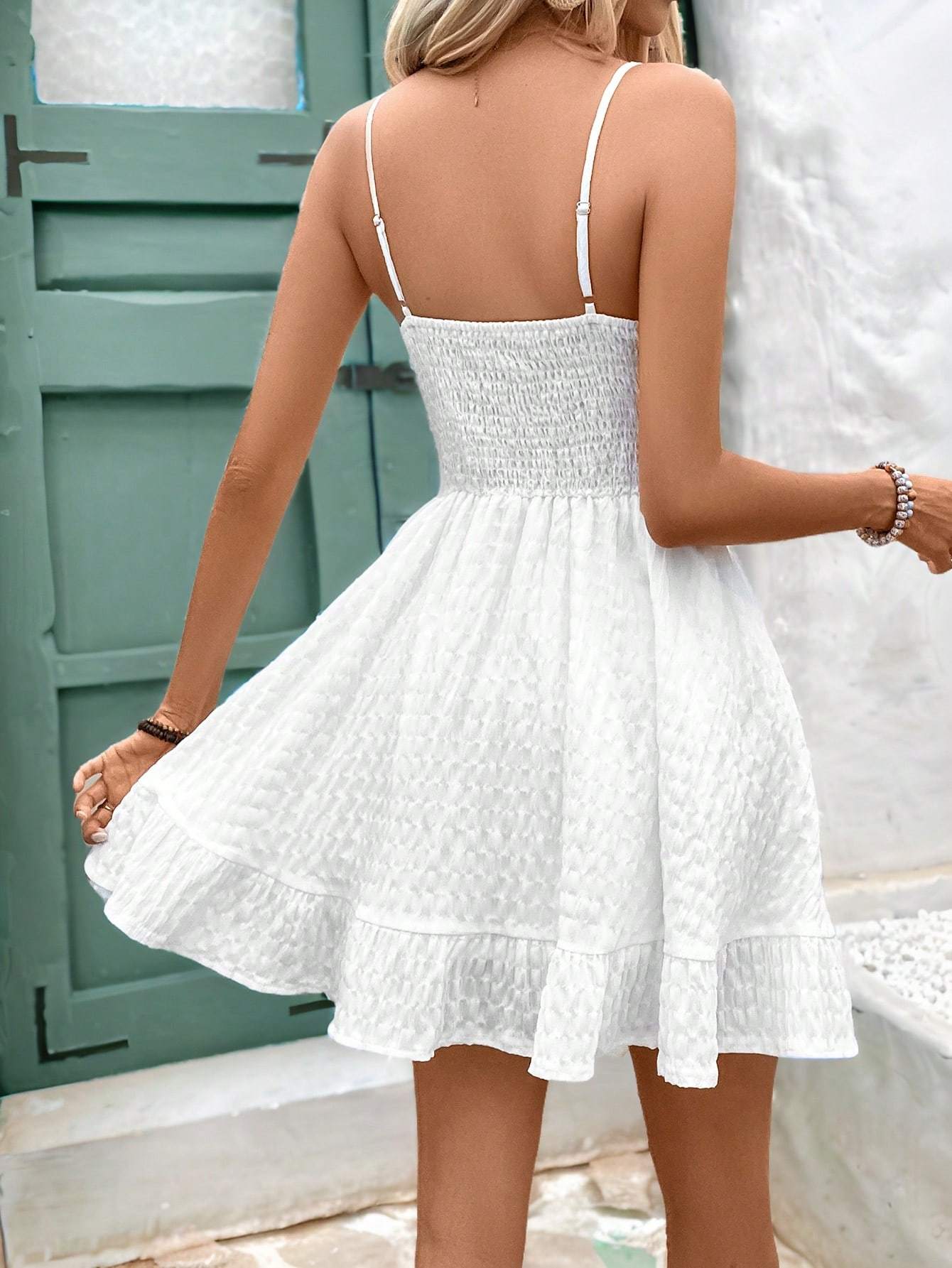 Women's Bridgerton Solid Color Ruffle Hem Sleeveless Cami Dress, Summer Date Night Dress