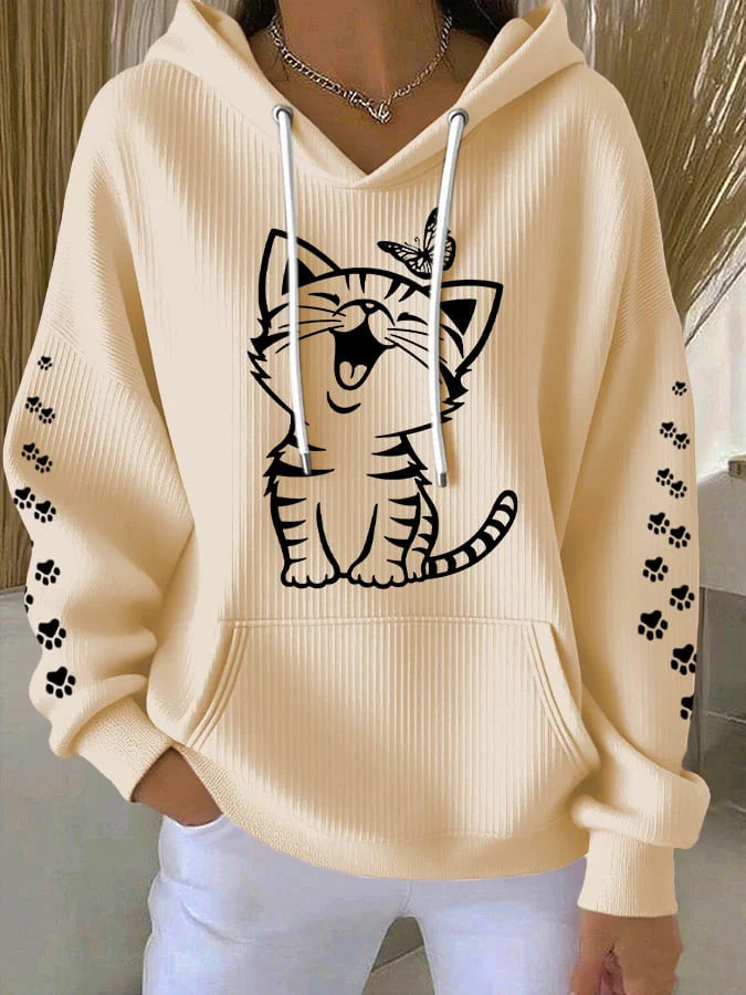 Women's Printed Casual Waffle Hoodie