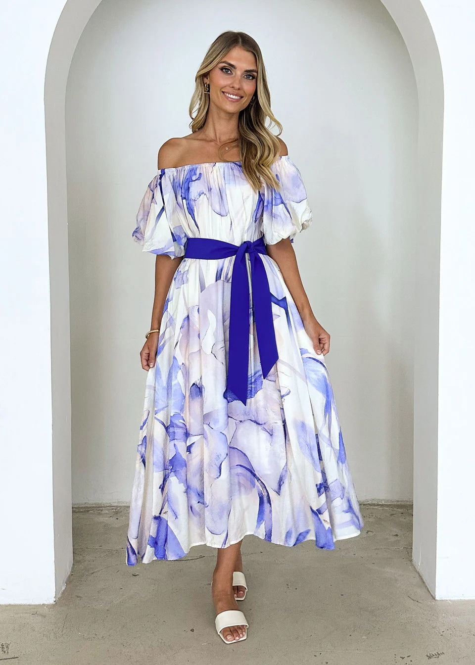 Sleeve Printed Large Swing Dress
