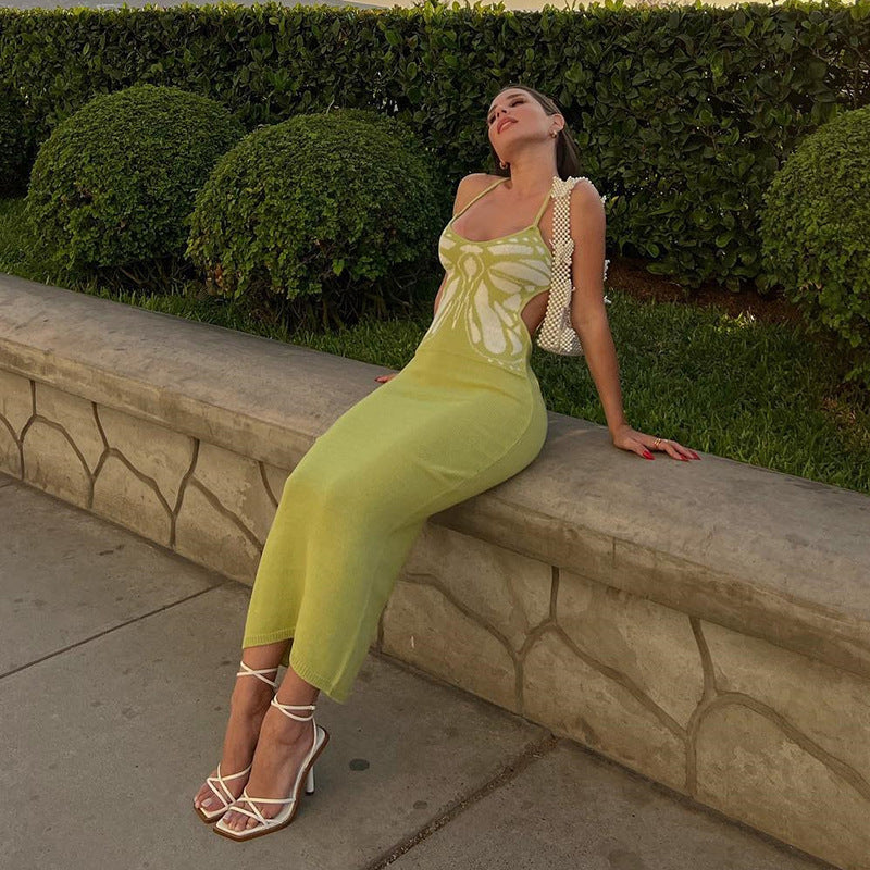 Women's Suspender Low Cut Back Knitted Lace Up Dress