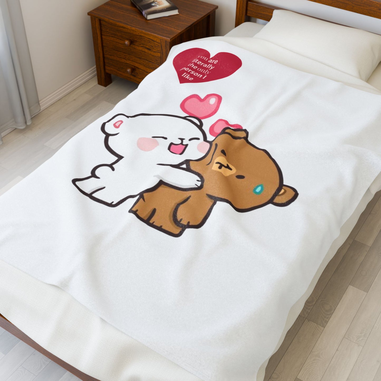 Cute Bear Love Plush Blanket, Cozy Throw for Couples, Valentine's Day Gift, Sweet Home Decor, Adorable Soft Blanket