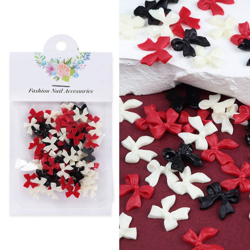 50 Pieces White Ribbon Bowknot Nail Jewelry