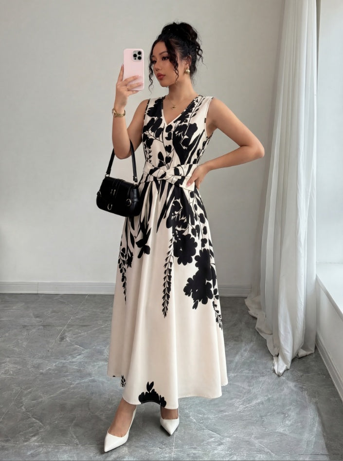 Elegant Printed Midi Dress for Women
