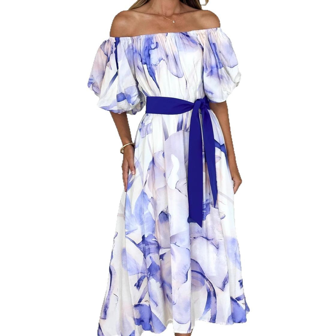 Sleeve Printed Large Swing Dress