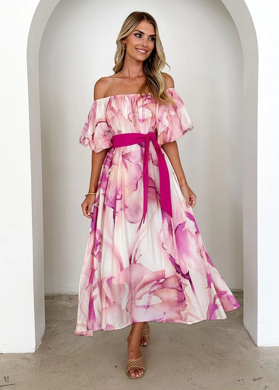 Sleeve Printed Large Swing Dress