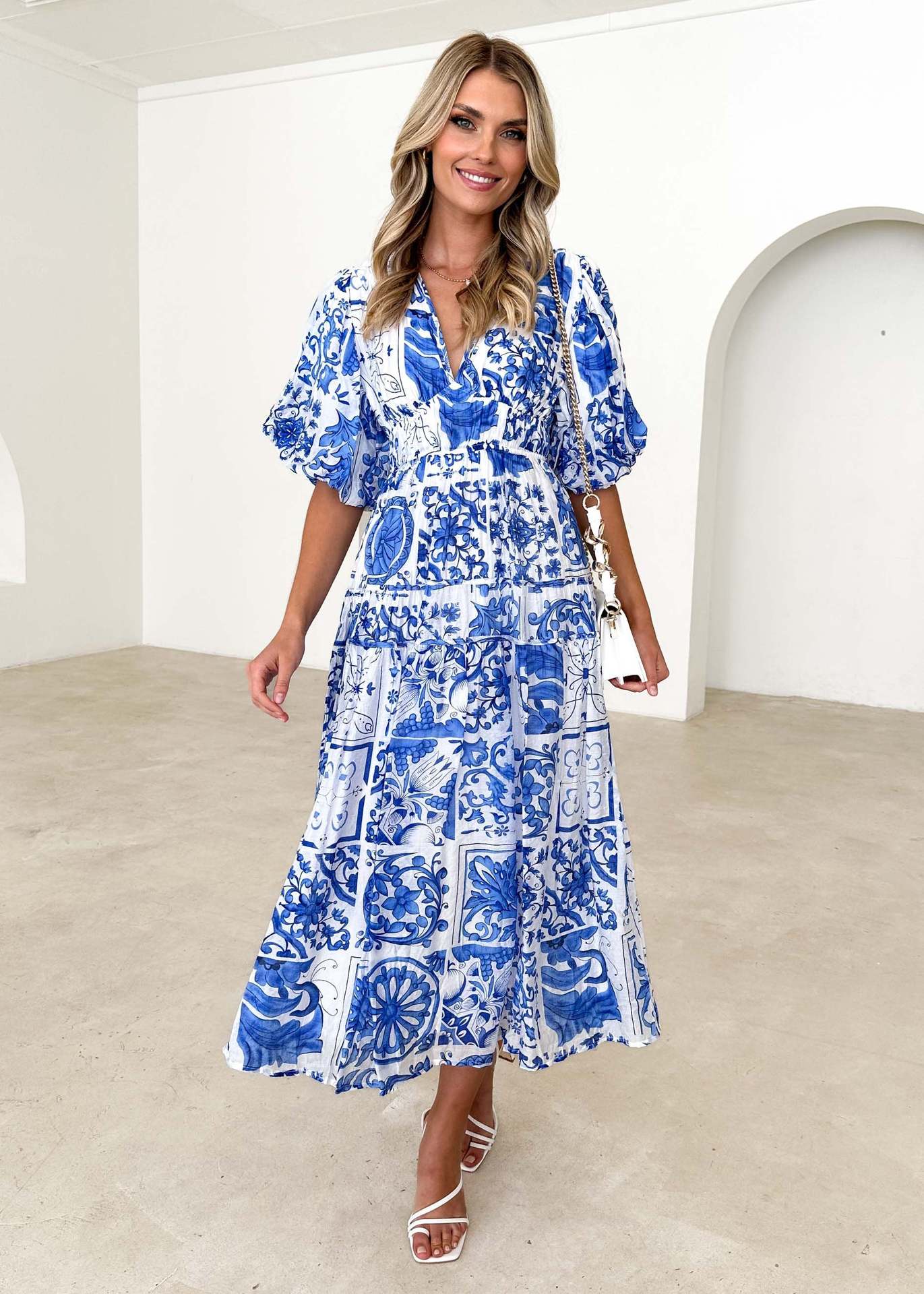 V-neck Puff Sleeve Dress
