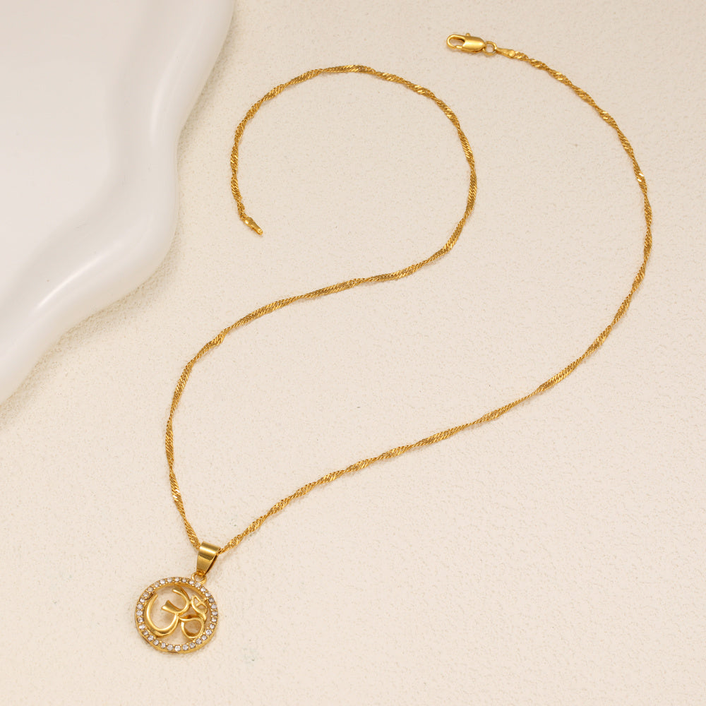 Fashionable Inlaid Circular Pendant Necklace,