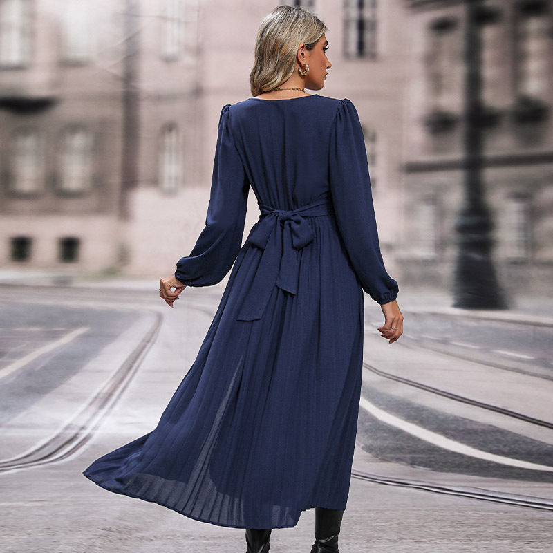 Women's Long Sleeve Solid Color Dress