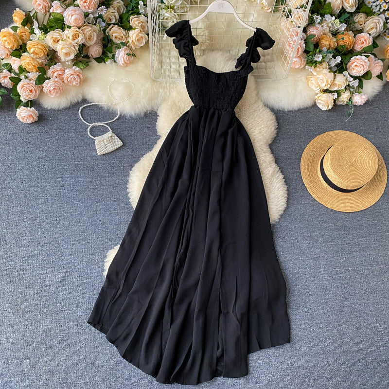 Western-style Sling Elastic Waist Slit Holiday Dress