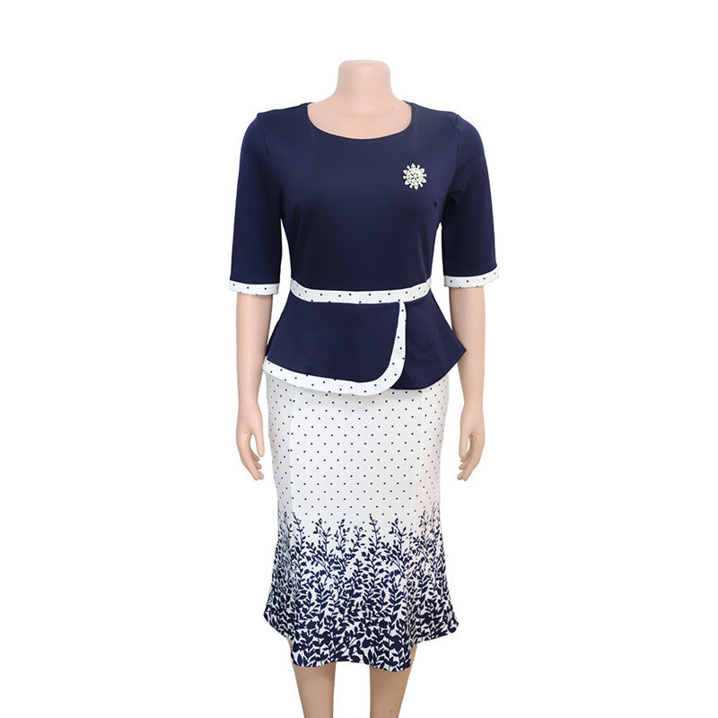 Women's Mid-length Printed Fake Two-piece Dress