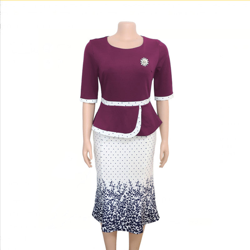 Women's Mid-length Printed Fake Two-piece Dress