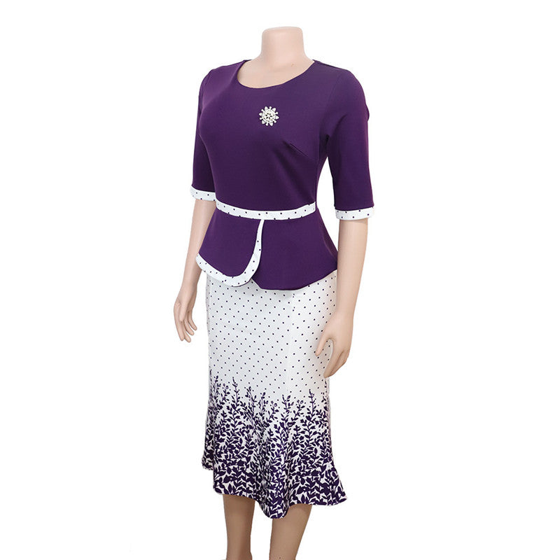 Women's Mid-length Printed Fake Two-piece Dress