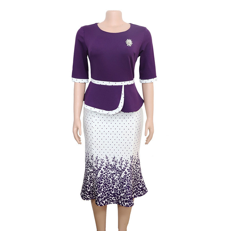 Women's Mid-length Printed Fake Two-piece Dress