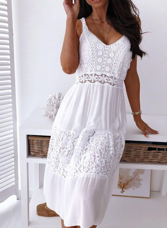 New European And American Style Lace Splicing Sling Beach Dress