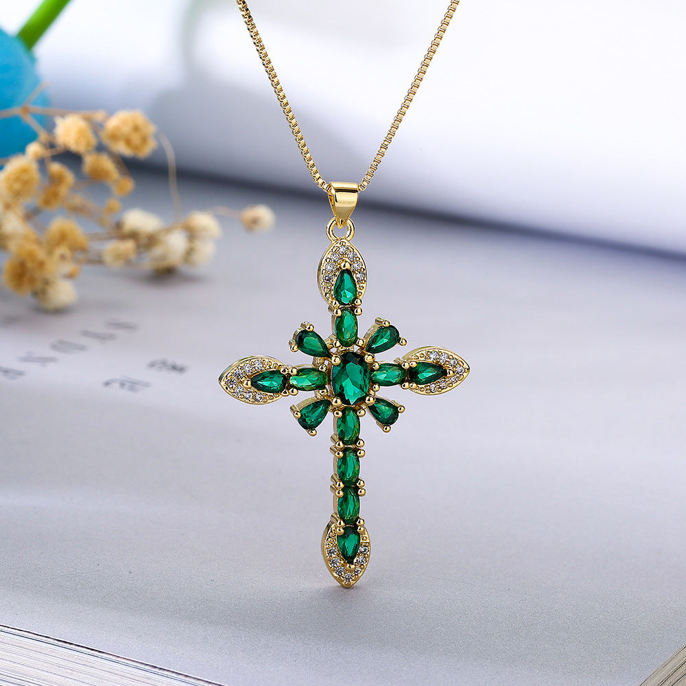 Copper Plating 18K Gold Zircon Geometric Pendant Necklace