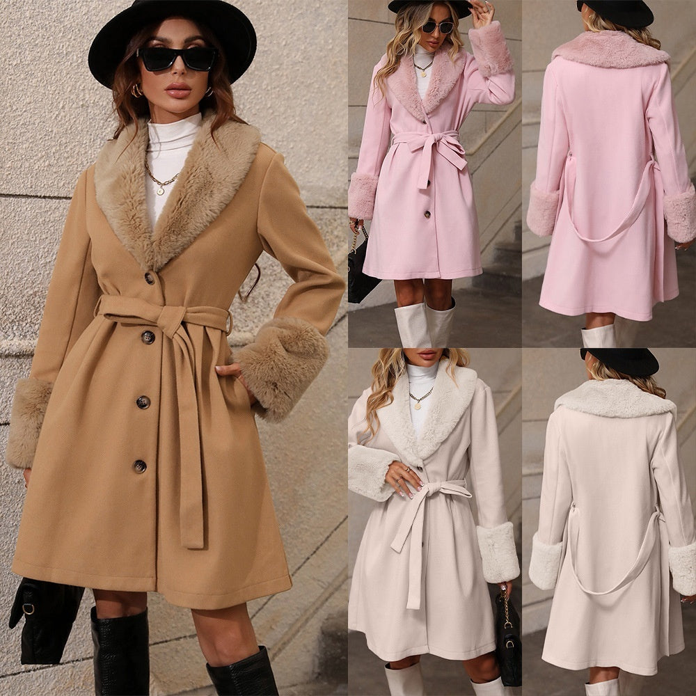 Women's Cardigan Single-breasted Strap Trench Coat