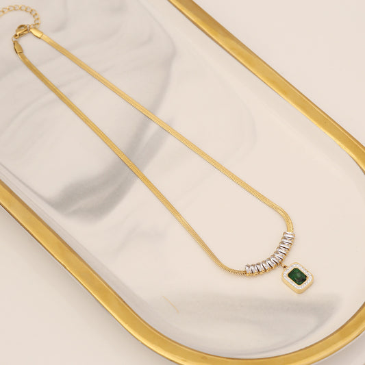 Diamond Emerald Zircon Necklace Stainless Steel Jewelry Set
