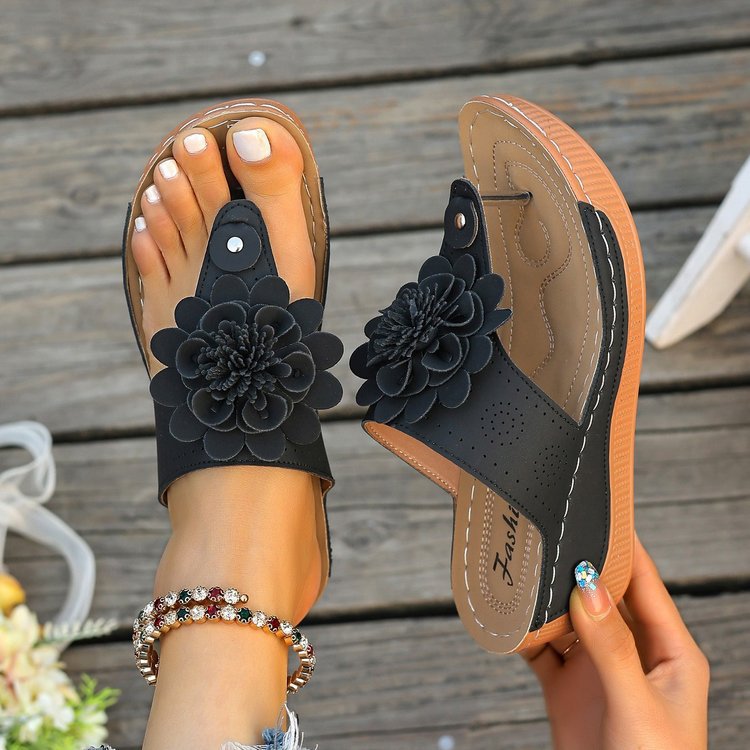 Floral Flip-flops Black