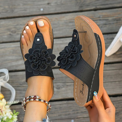 Floral Flip-flops Black