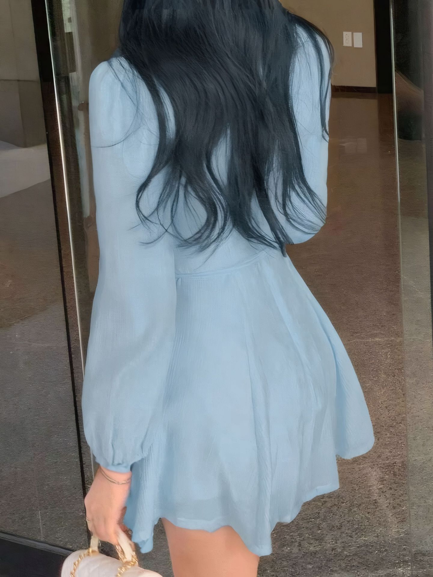 Square-Neck Elegant Korean-Style French-Style Womens Summer High-End Dress