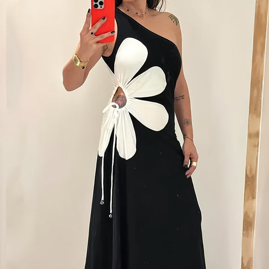 Flower Off-the-shoulder Sling Dress