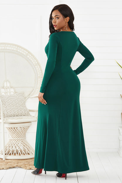 Sexy Party Long Dress V-neck Long-sleeved With Hip Slit