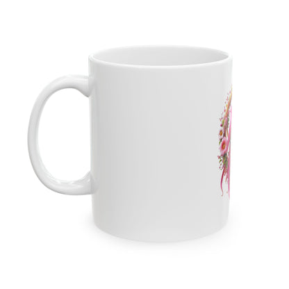 Pink Floral Birds Ceramic Mug | Gift for Bird Lovers, Mother's Day, Tea/Coffee Mug, Home Decor, Birthday Gift