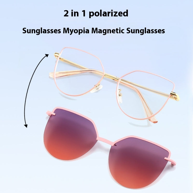 Metal Magnetic Set Of Two-in-one Polarized Sunglasses With Myopic Glasses Option Degrees Spectacle Frame