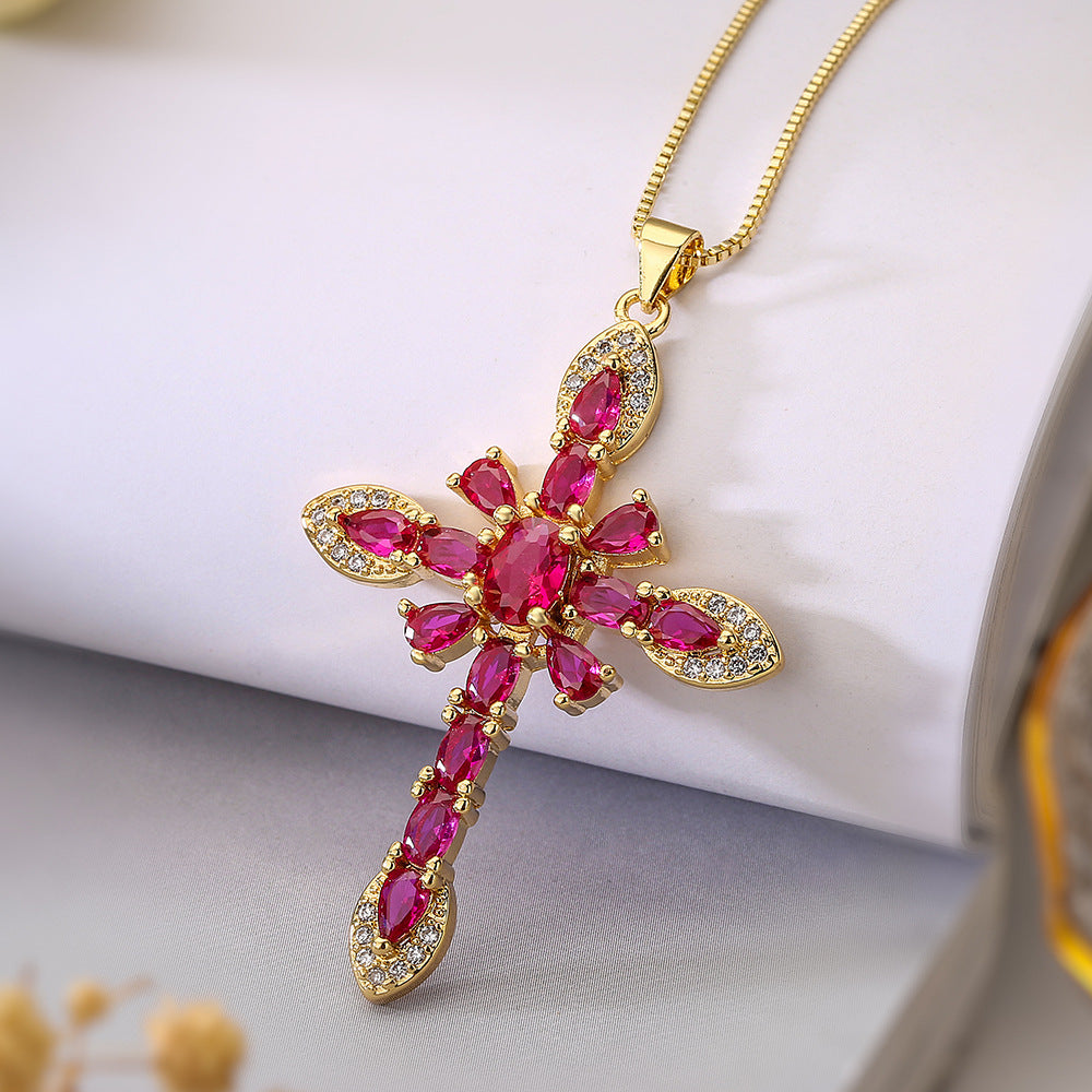 Copper Plating 18K Gold Zircon Geometric Pendant Necklace