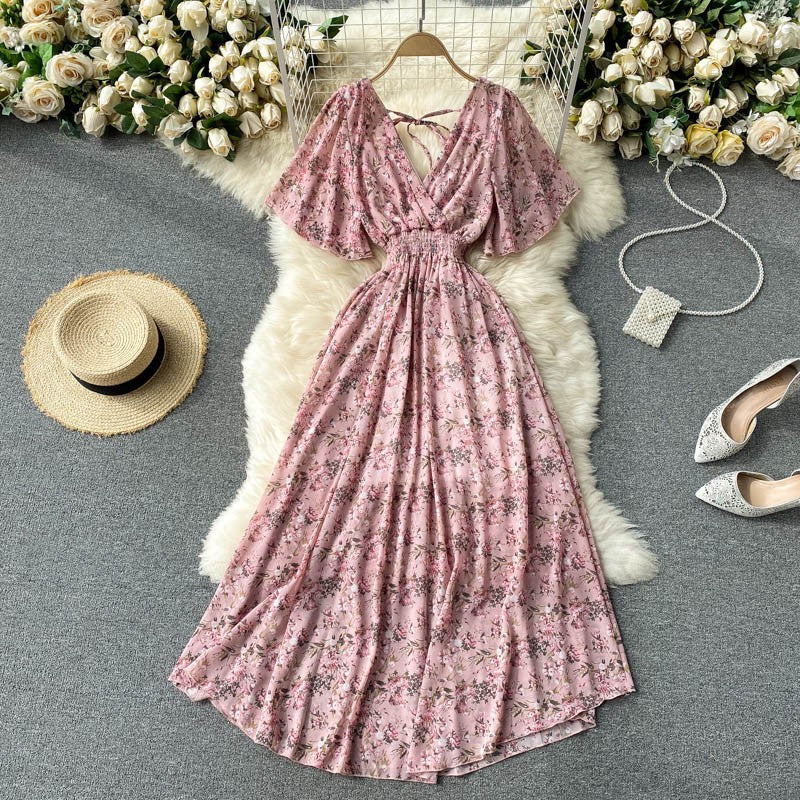 Women's Chiffon Floral V-neck Dress