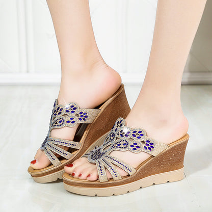 Hollow rhinestone female sandals and slippers