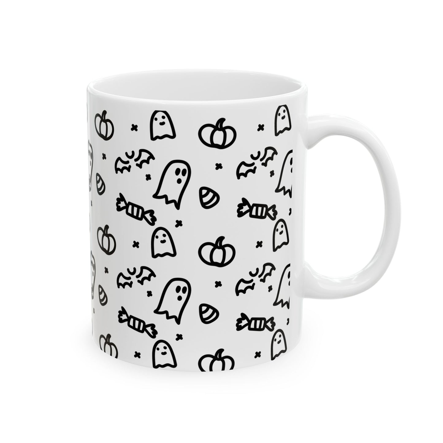 Halloween-Themed Ceramic Mug, Ghosts and Pumpkins, Seasonal Mug for Fall, Perfect for Halloween Decor, Gift for Spooky Season