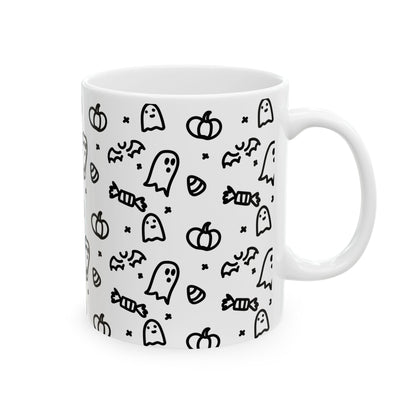Halloween-Themed Ceramic Mug, Ghosts and Pumpkins, Seasonal Mug for Fall, Perfect for Halloween Decor, Gift for Spooky Season