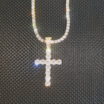 Hip Hop Claw Inlaid Zircon Cross Pendant Necklace