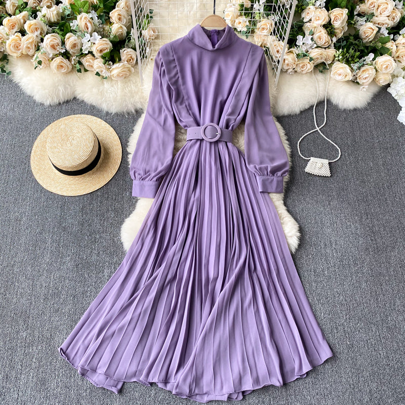 Light Mature Style Dress Goddess Fan Temperament Stand-Up Collar Slim Long