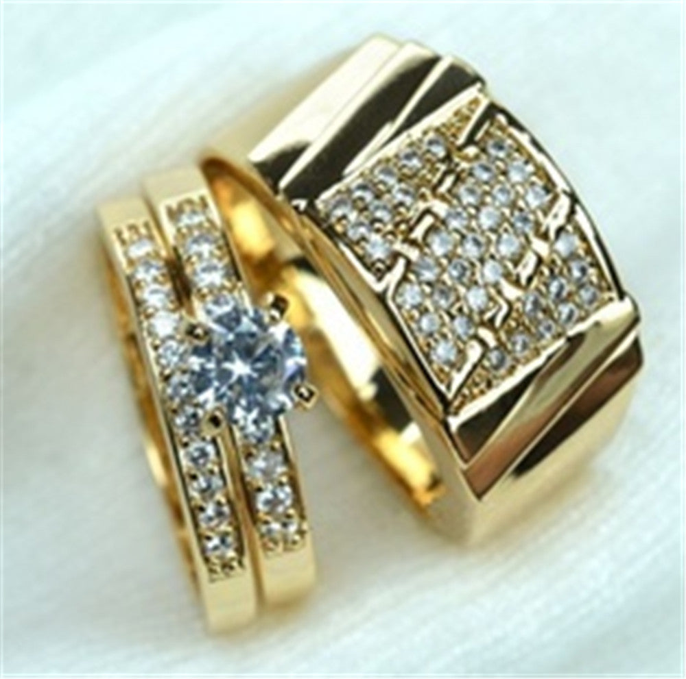 18k Gold-Plated Couple Simulation Diamond Engagement