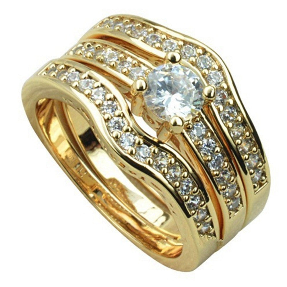 18k Gold-Plated Couple Simulation Diamond Engagement