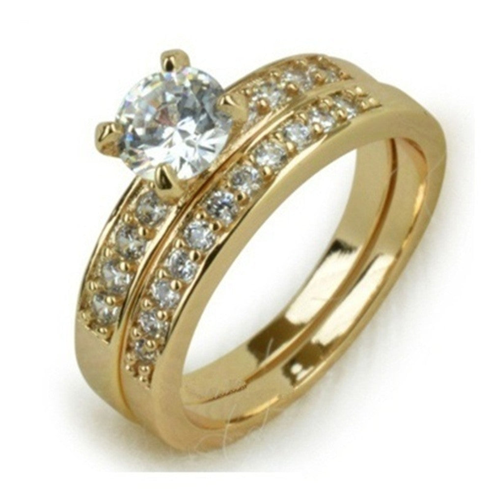 18k Gold-Plated Couple Simulation Diamond Engagement