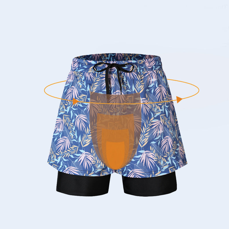 Loose Swimming Trunks Summer Printed Double Layer Beach Shorts