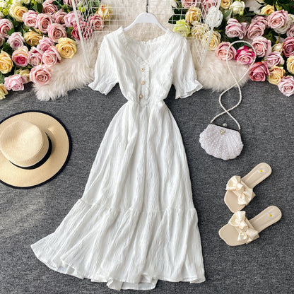 Women White Dress Summer Elegant V-neck