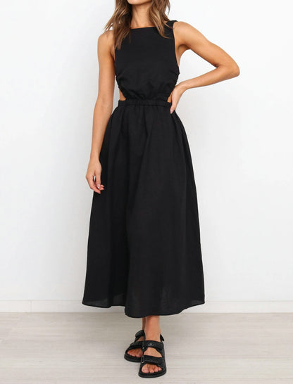 Sexy Sleeveless Suspender Halter Elastic Waist Long Dress