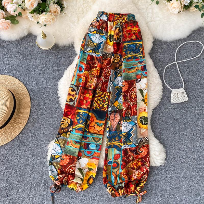 Bohemian Retro Ethnic Print Wide-Leg Pants