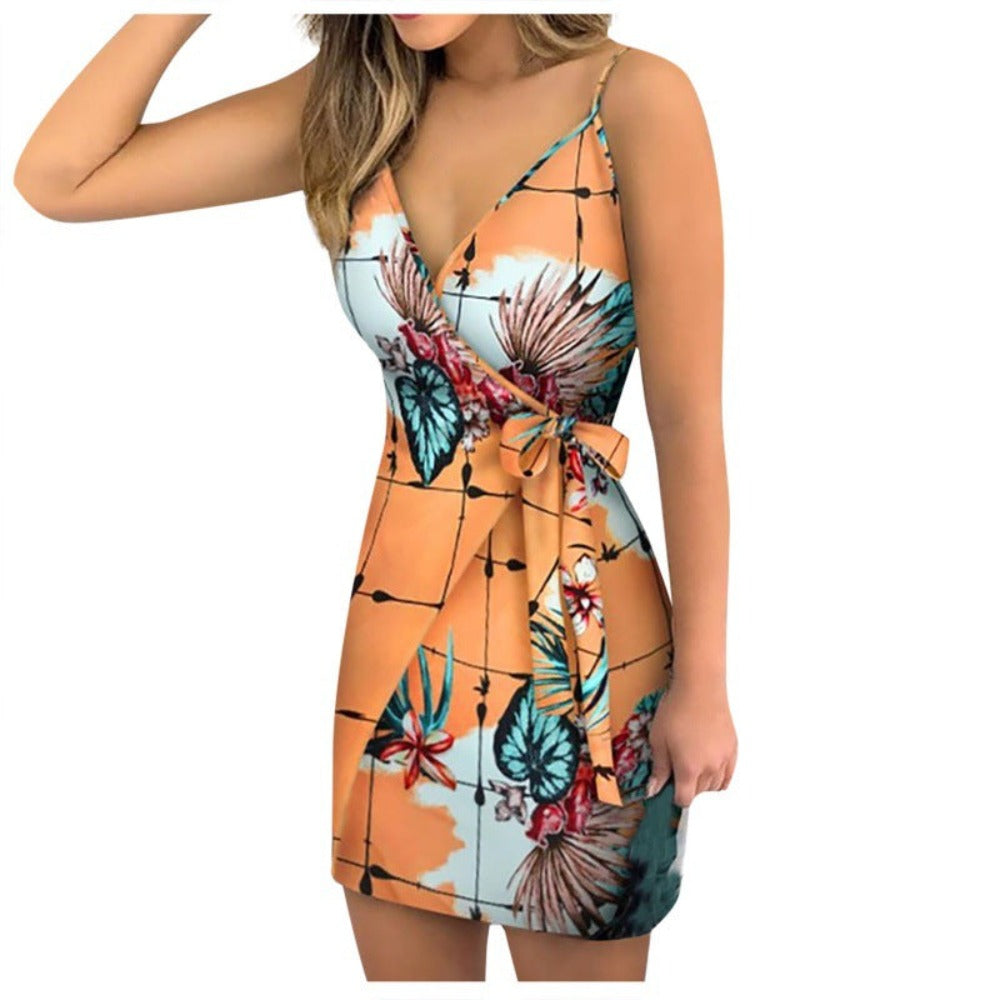 New Summer Sleeveless Sling Print Dress